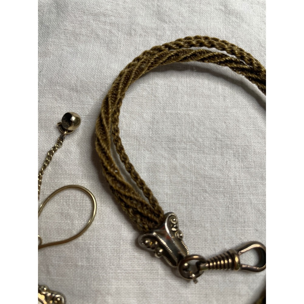 Antique Human Hair Gold Tone Victorian Mourning Pocket Watch Chain